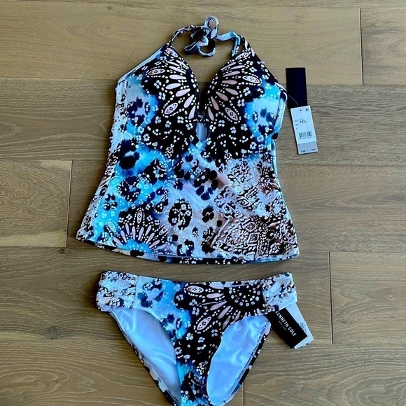 NWT Kenneth Cole Across the Atlantic Push Up Swim Tankini Swimsuit - S - Picture 2 of 4